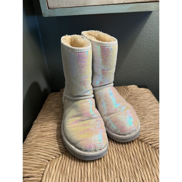 UGG Shoes - UGG Australia Classic Short Sparkle Sequin Boots Womens Sz 7 Iridescent White